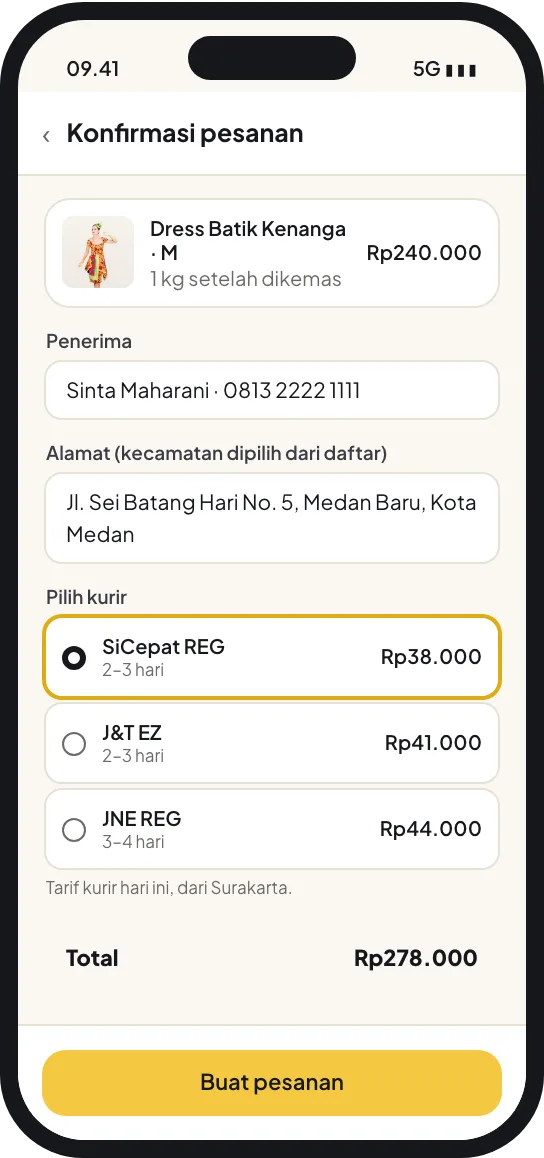 Isi alamat dan pilih kurir
