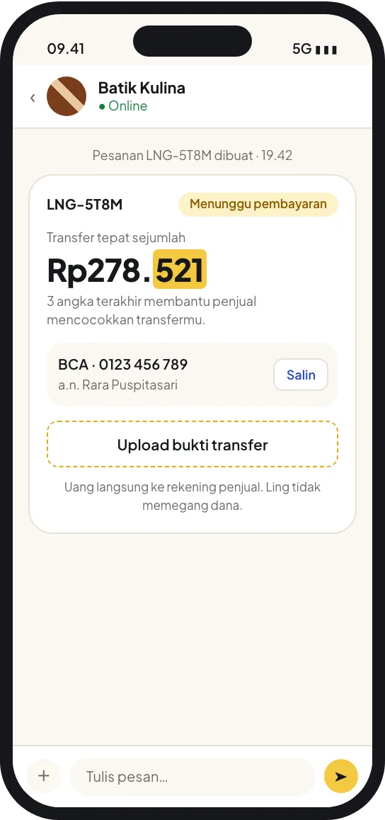 Transfer ke rekening penjual dengan kode unik