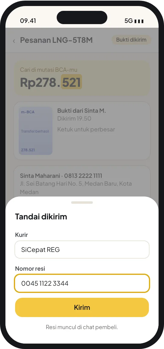 Langkah 8: Penjual mengirim dan mengisi resi