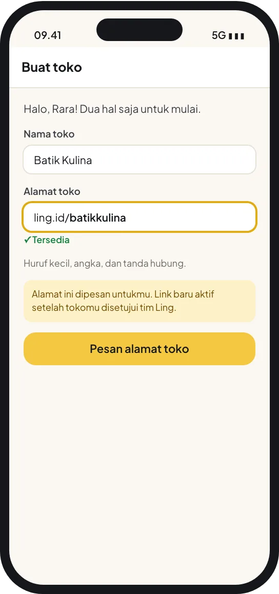 Langkah 2: Pesan nama dan alamat toko