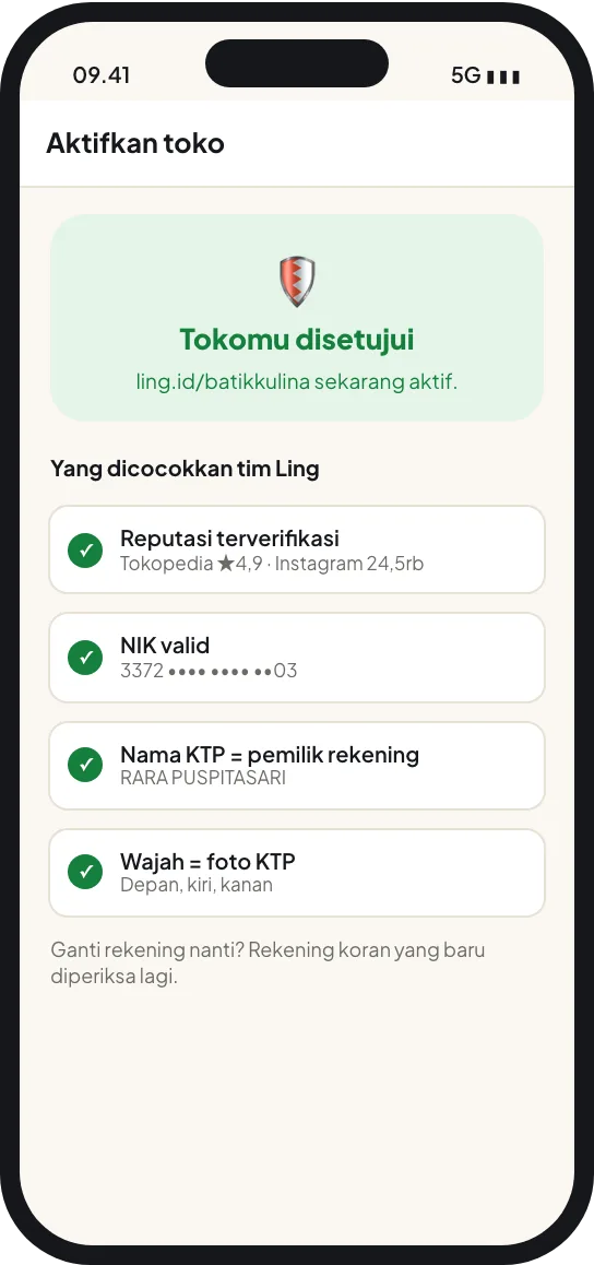 Langkah 9: Disetujui, link toko aktif