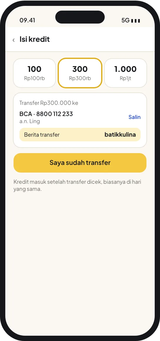Langkah 2: Isi kredit lewat transfer