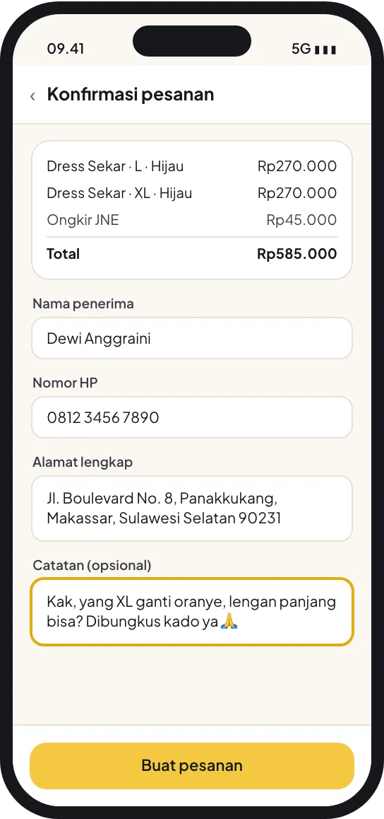 Pesanan setelah nego