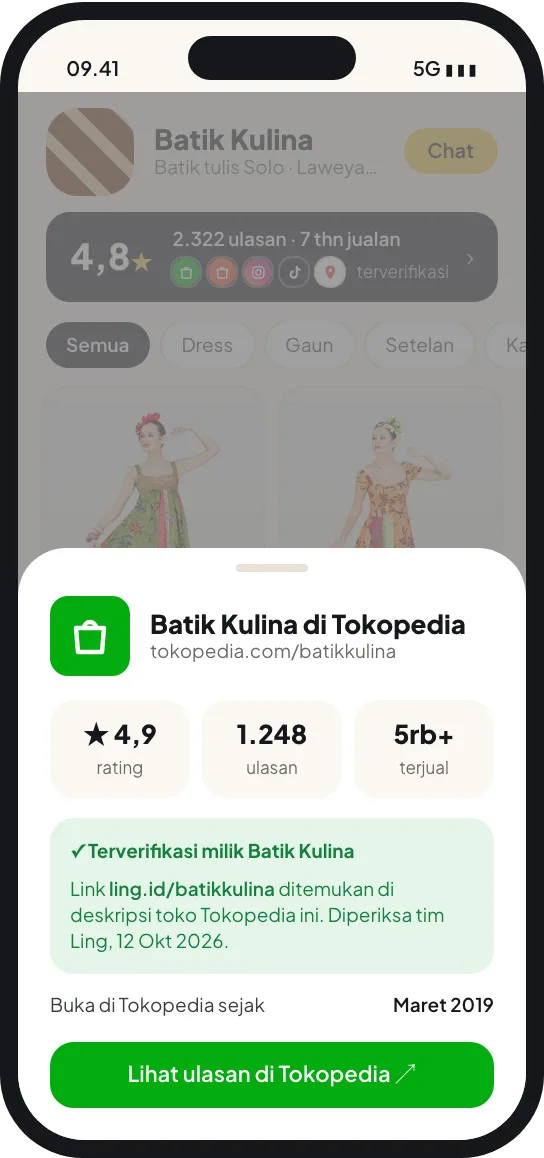 Detail lencana dengan tautan ke profil asli