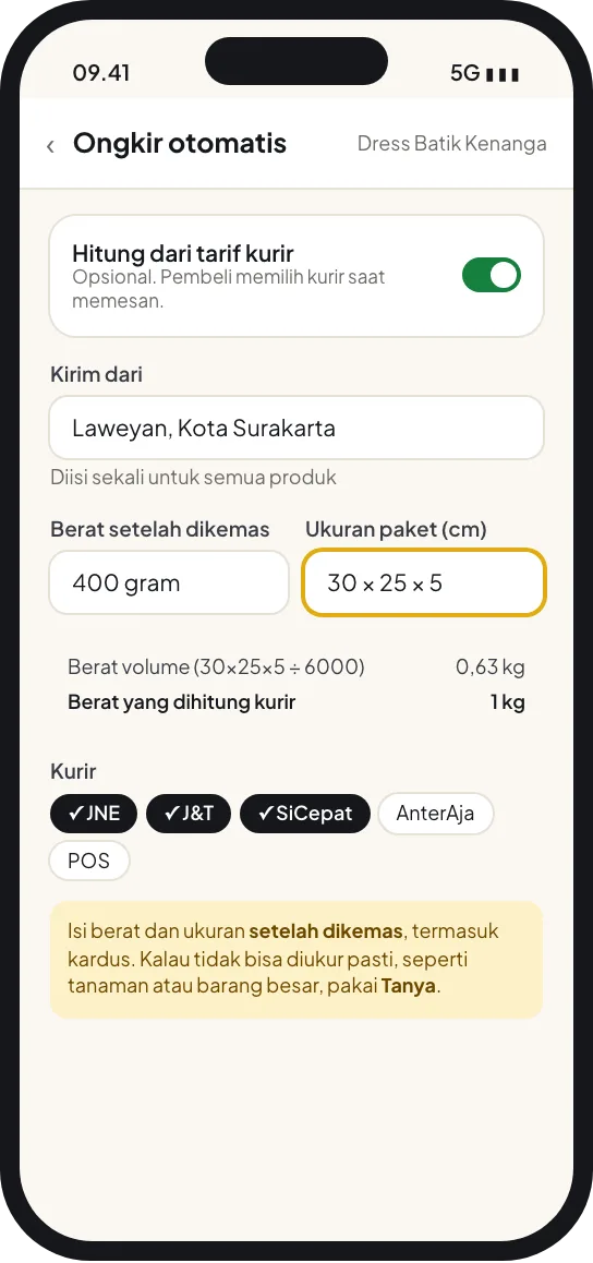Langkah 3: Ongkir otomatis, kalau mau
